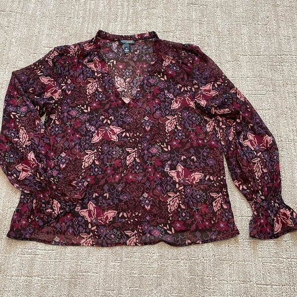 Aqua purple floral blouse sz L - Picture 3 of 5